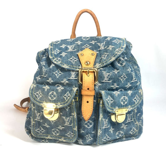 LOUIS VUITTON M95056 โมโนแกรม เดนิม แซค แอด GM กระเป๋าเป้สะพายหลัง กระเป๋าเป้ โมโนแกรม เดนิม ยูนิเซ็กส์ สีฟ้า