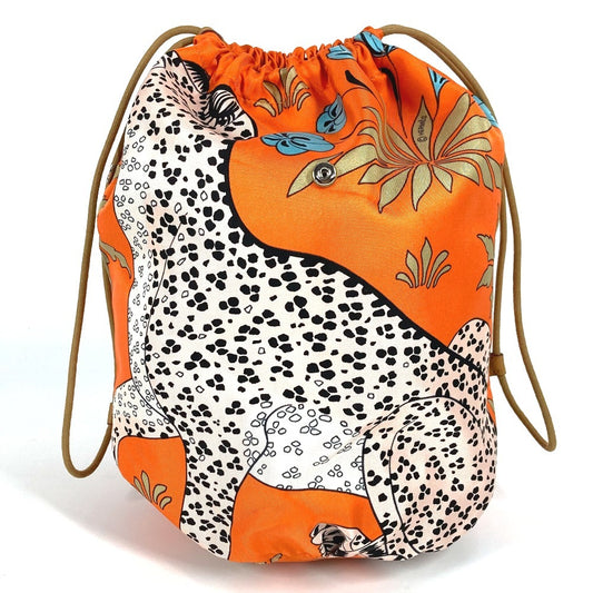 HERMES マルチポーチ ミュザルディーヌ ポション 巾着 レオパード 豹 ヒョウ ポーチ シルク レディース オレンジ