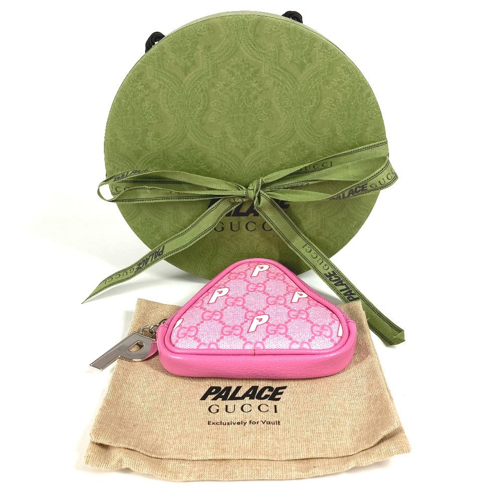 GUCCI Palace GG Supreme logo wallet with zip-around closure, coin purse, and multi-purpose pouch in GG Supreme canvas. Unisex, pink. 723144