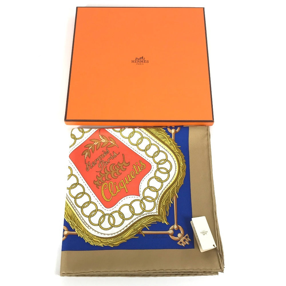 HERMES Carré 90 Cliquetis Scarf, Silk, Women's, Beige