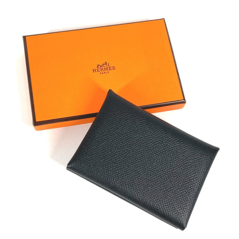 HERMES Calvi Duo Bifold Wallet with Card Case, Coin Purse, Business Card Holder, Pass Case, Coin Case, Epson, Unisex, Black