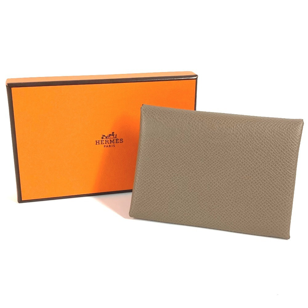 HERMES Calvi Duo Bifold Wallet with Card Case, Coin Purse, Business Card Holder, Pass Case, Coin Case, Epson, Unisex, Etoupe, Gray