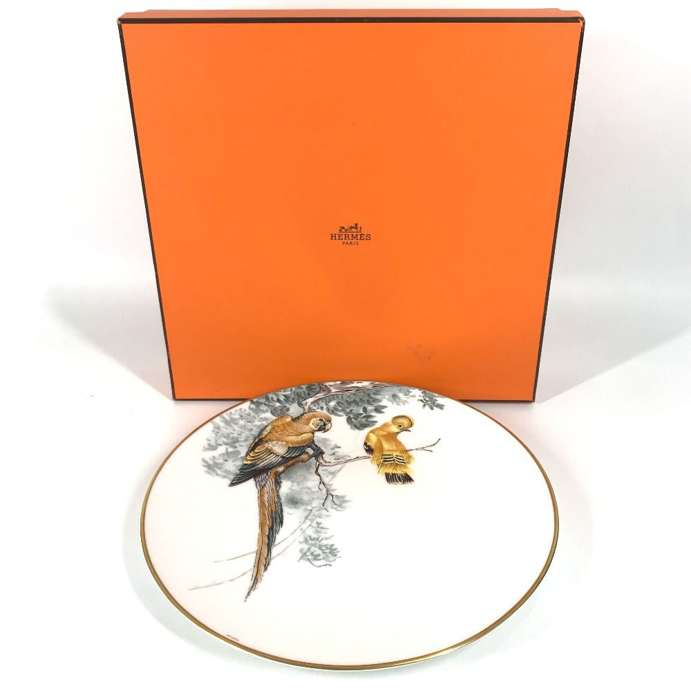 HERMES ディナープレート 赤道直下のスケッチ 27cm 鳥 バード プレート 食器 お皿 陶器 レディース ホワイト