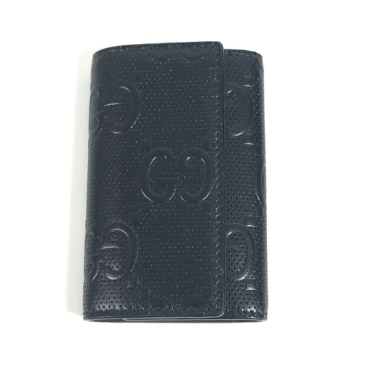 GUCCI 625565 GGエンボス ロゴ 6P 鍵 キーリング付き キーケース レザー ユニセックス ブラック