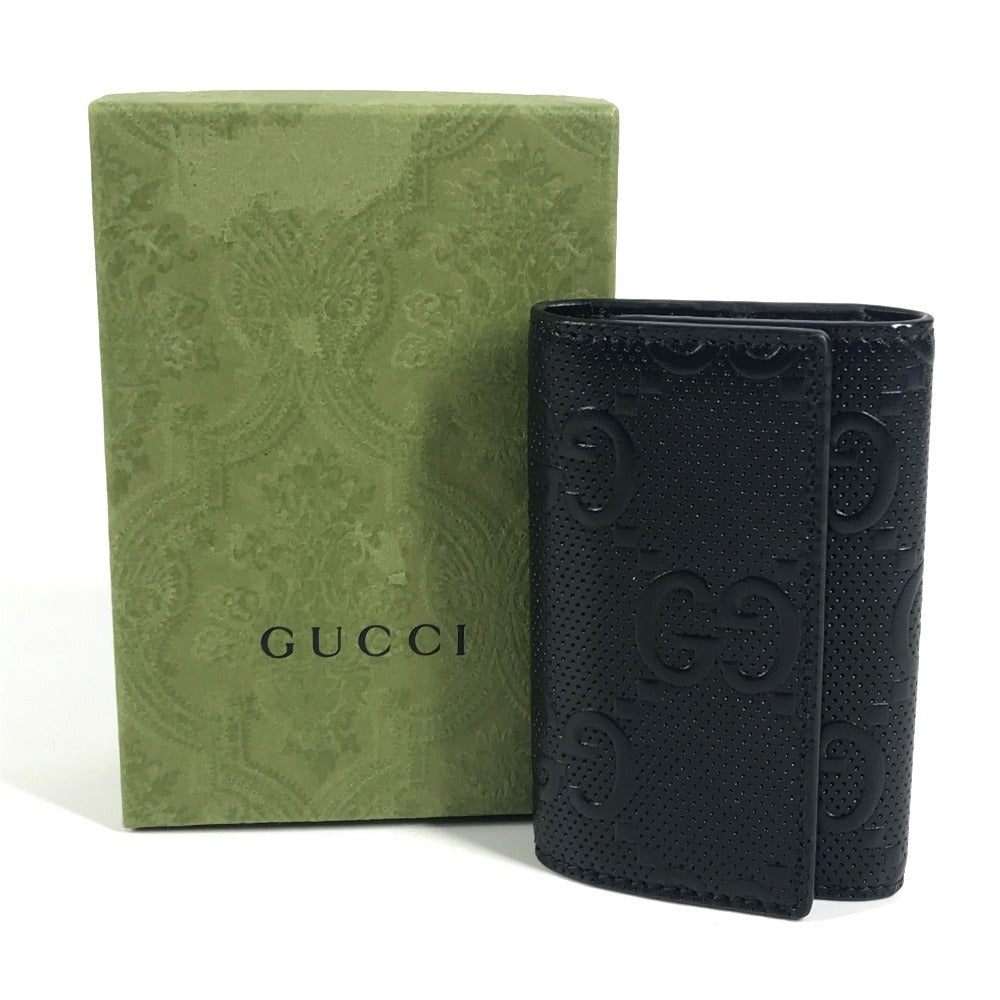 GUCCI 625565 GG Embossed Logo 6-Piece Key Case with Key Ring, Leather, Unisex, Black