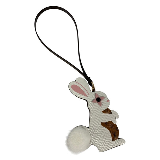 LOUIS VUITTON M03217 Monogram Bag Charm-LV Furry Friend Key Holder Charm Animal Bag Charm Leather White/pink Used