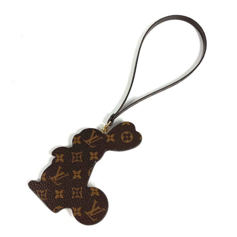 LOUIS VUITTON M03217 Monogram Bag Charm-LV Furry Friend Key Holder Charm Animal Bag Charm Leather White/pink Used