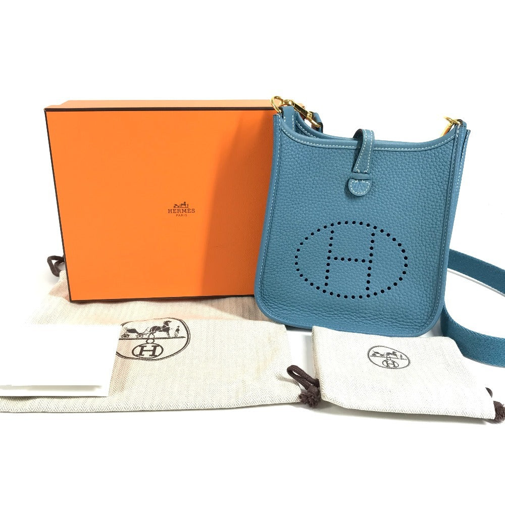 HERMES Evelyn TPM 16 Crossbody Pochette/Shoulder Bag in Taurillon Clemence Leather, Unisex, New Blue Scene Blue