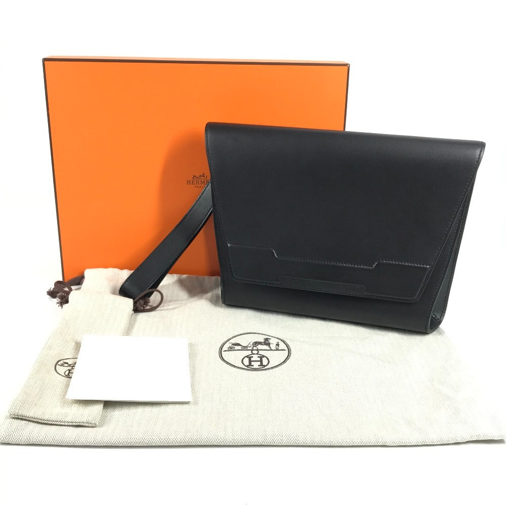 HERMES with Strap Novapolis Pouch H logo flap bag Clutch bag Evercolor Black/SilverHardware Used