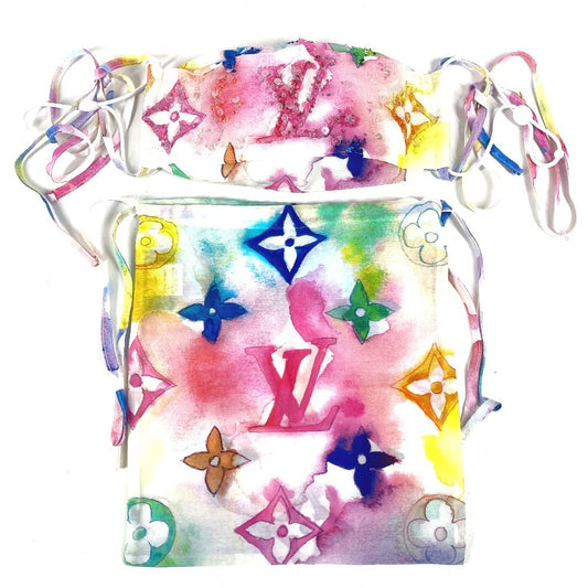 LOUIS VUITTON M76772 モノグラムウォーターカラー スパンコール マスクカバー 巾着ポーチ セット ペア マスク コットン ユニセックス マルチカラー
