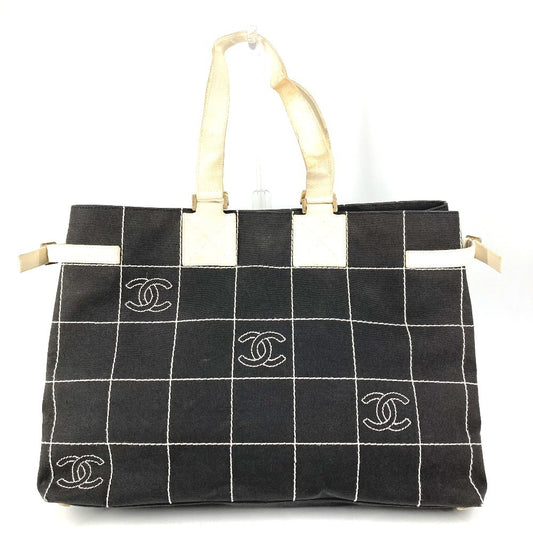 CHANEL Bicolor CC Coco Mark Logo Bag Tote Bag Shoulder Bag Handbag Canvas Unisex Black