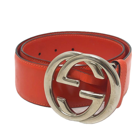 GUCCI 032 194 0979 GG Logo Fashion Accessory Belt Waist Belt Belt Leather Ladies Orange