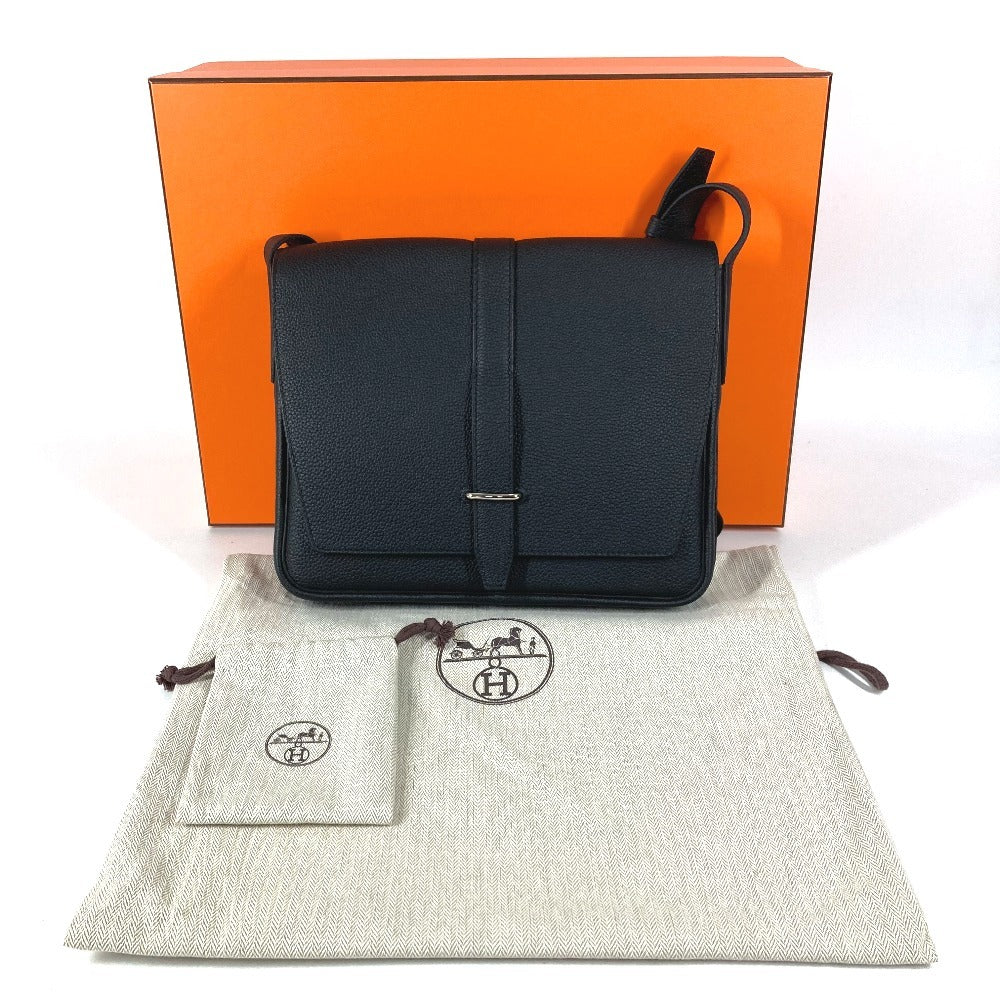 HERMES Steve Light Junior Crossbody Flap Bag Messenger Bag Shoulder Bag Togo Unisex Black