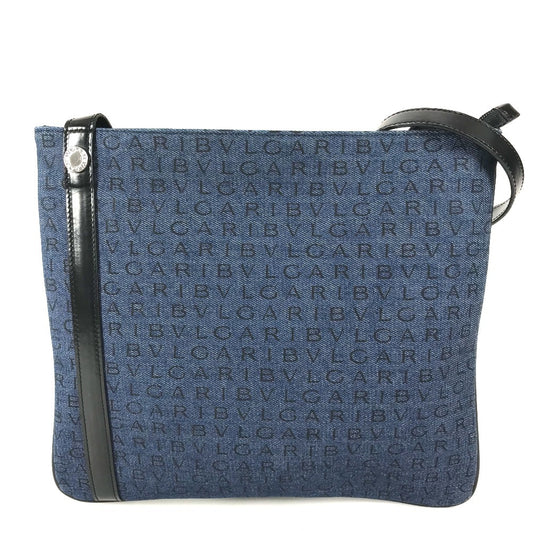 BVLGARI ロゴマニア カバン 斜め掛け ポシェット ショルダーバッグ レザー/キャンバス ユニセックス ブラック