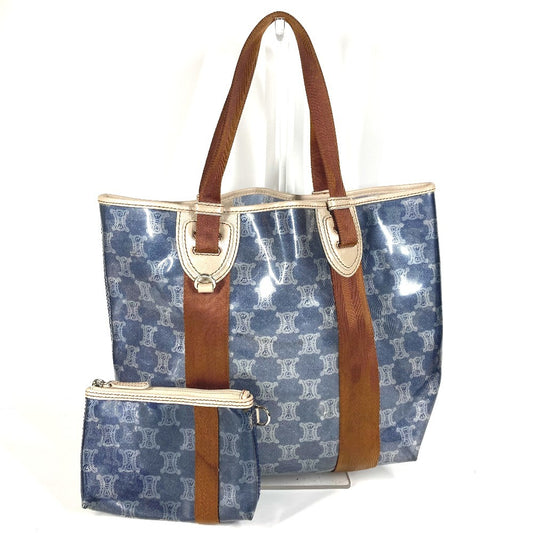 CELINE Pouch Triomphe Logo Beach Bag Handbag Tote Bag Shoulder Bag Vinyl/Leather Unisex Blue