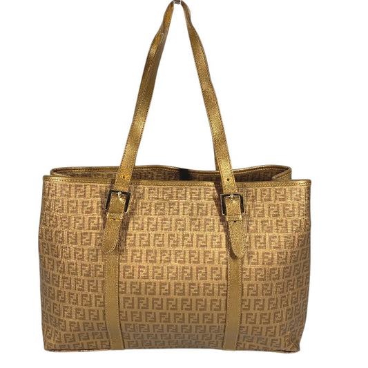 FENDI 8BH238 Zucca Zucchino Logo Bag Tote Bag Shoulder Bag PVC/Leather Unisex Gold