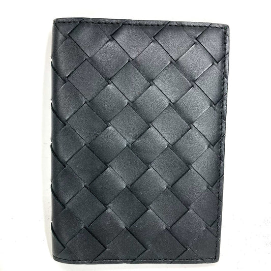 BOTTEGA VENETA 749441 Bi-Color Intrecciato Bifold Cover Stationery Passport Holder Leather Unisex Black