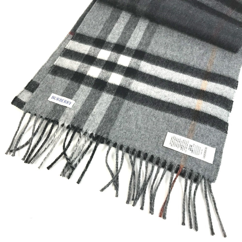 BURBERRY 8059277 コントラストチェック ロゴ フリンジ マフラー カシミヤ ユニセックス グレー