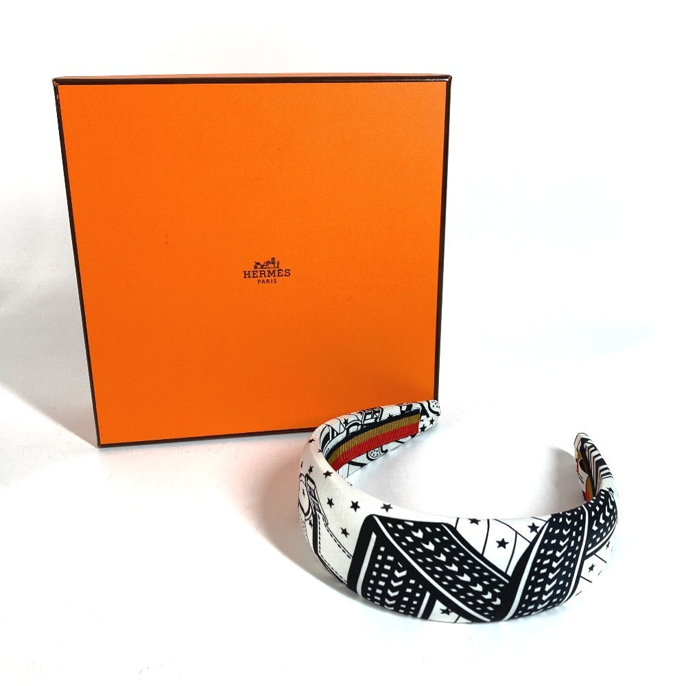 HERMES ジナ ジグザク ヘッドバンド ヘアアクセサリー カチューシャ シルク レディース ホワイト