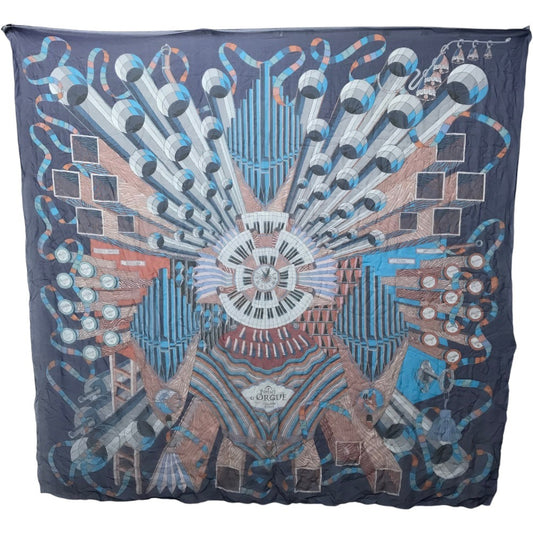HERMES Point DORGUE フェルマータ カレ140 カレ 140 ショール ストール 大判 スカーフ シルク ユニセックス ブルー