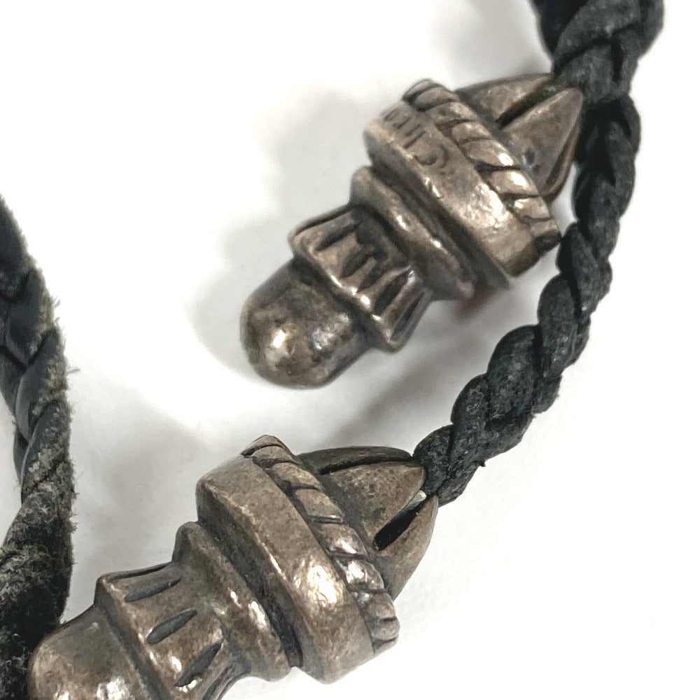 CHROME HEARTS Small Cross Leather Braid Necklace SV925 Unisex Silver