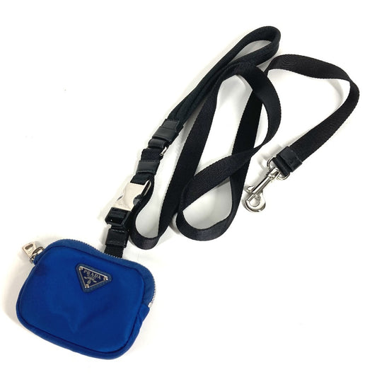PRADA 2YG008 トライアングルロゴ 三角ロゴ プレート ペットリード ロゴ ポーチ わんちゃん 犬 ペット お散歩 リード ナイロン ユニセックス ブルー