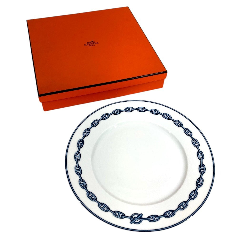 HERMES シェーヌダンクル ロゴ プレート 食器 皿 お皿 陶器 ユニセックス ブルー