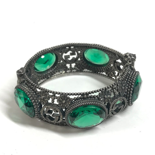 GUCCI 不明 Flower bangle Interlocking G Stone Bijoux Bracelet Accessories Jewelry Bangle SV925 Silver/Green Used