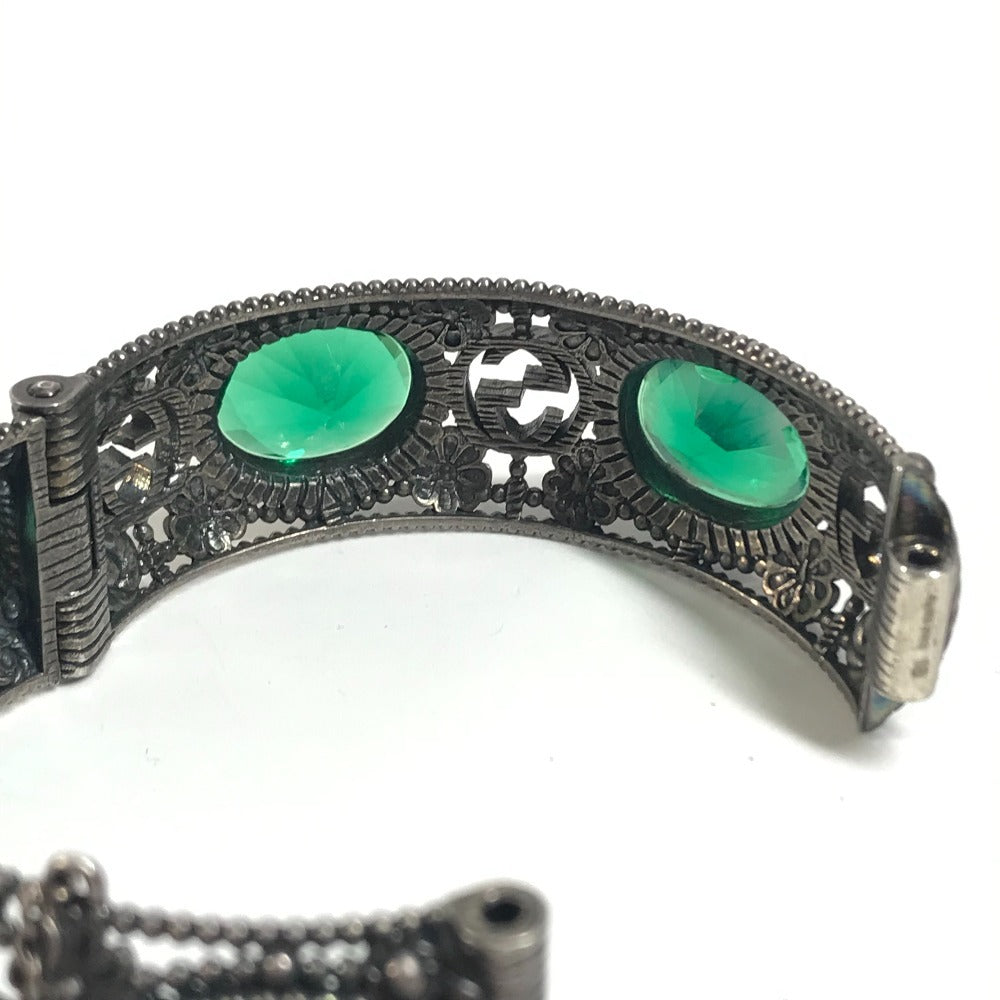 GUCCI 不明 Flower bangle Interlocking G Stone Bijoux Bracelet Accessories Jewelry Bangle SV925 Silver/Green Used