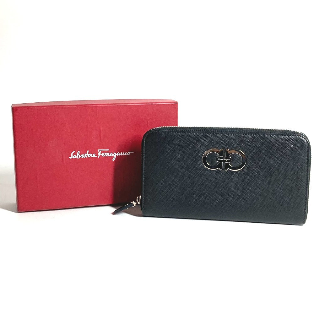 Salvatore Ferragamo Gancini logo Long wallet Zip Around Long Wallet Leather Black/Silver Used