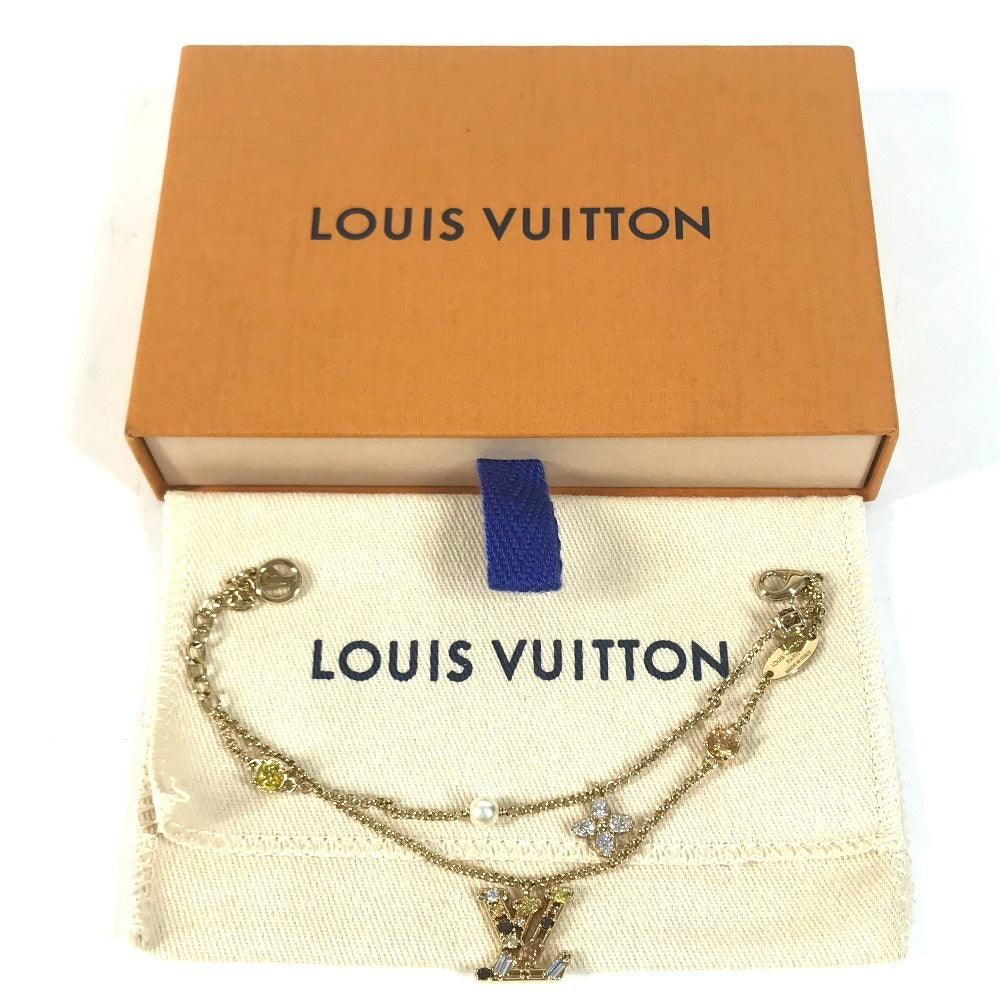 LOUIS VUITTON M1683A Bangle accessory, double strand Lady LV Metal Strass Faux Pearl Rhinestone Chain Bracelet Metal Gold Used
