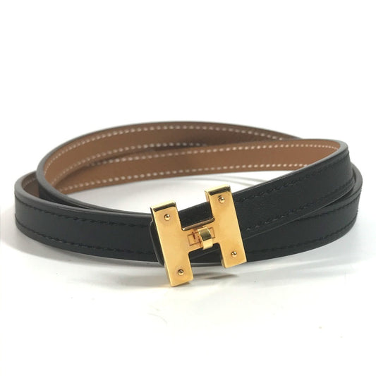 HERMES Thin belt Mini H Kelly Belt Leather belt belt Epsom / Swift Black/GoldHardware Used
