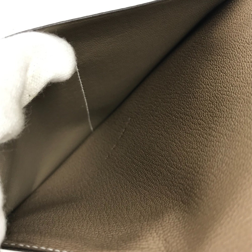 HERMES Bill Compartment Wallet Compact Wallet Clochette Clochette Card Case Pass Case Folded wallet Chevre Etoupe gray Used