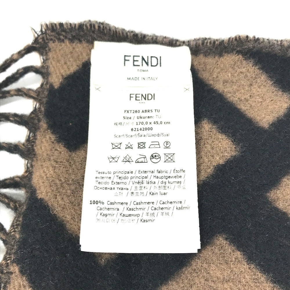 FENDI FXT260 Zucca logo fringe Stole/Shawl (winter clothing) Scarf Cashmere Brown/Black Used