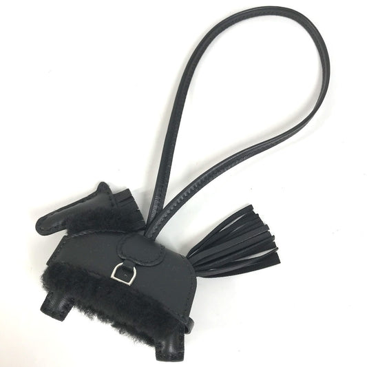 HERMES horse cheval Rodeo Robeo Brush PM Bag Charm Key Holder - All Black charm Leather / Mouton So Black Black Used