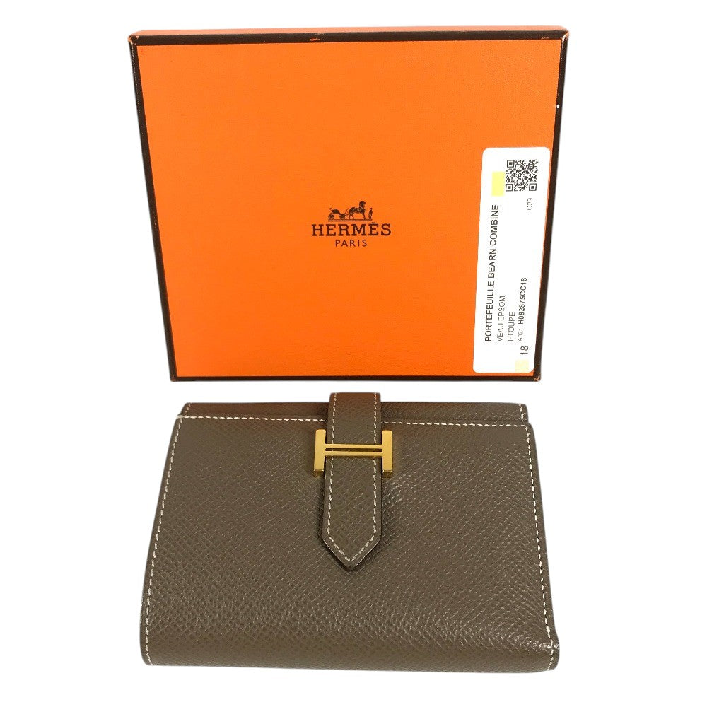 HERMES Bearn convenience store Compact Wallet Trifold wallet Epsom Etoupe Beige/GoldHardware Used