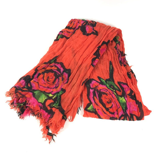 LOUIS VUITTON M72380 Shawl fringe Etol Rose Shawl Logo Rose Large Stole/Shawl Cashmere / silk Orange Used