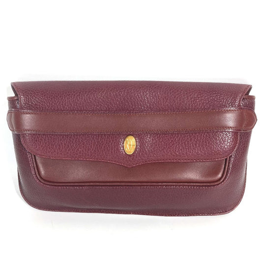 CARTIER Must de Line Vintage logo Bag Clutch bag flap Cluch Bag Leather wine-red Used