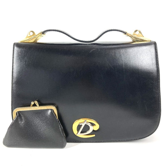 Vintage Dior CD Logo Flap Coin Purse Wallet Handbag Leather Unisex Black