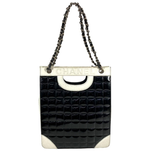 CHANEL Bicolor Logo Chocolate Bar Tote Bag Shoulder Bag W-Chain Bag Shoulder Bag Enamel/Leather Unisex Black