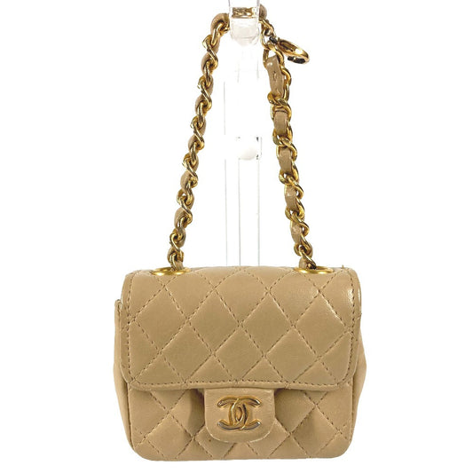 CHANEL Quilted CC Coco Mark Logo Mini Mini Matelasse Bag Pouch Bag Charm Key Holder Handbag Lambskin Unisex Beige