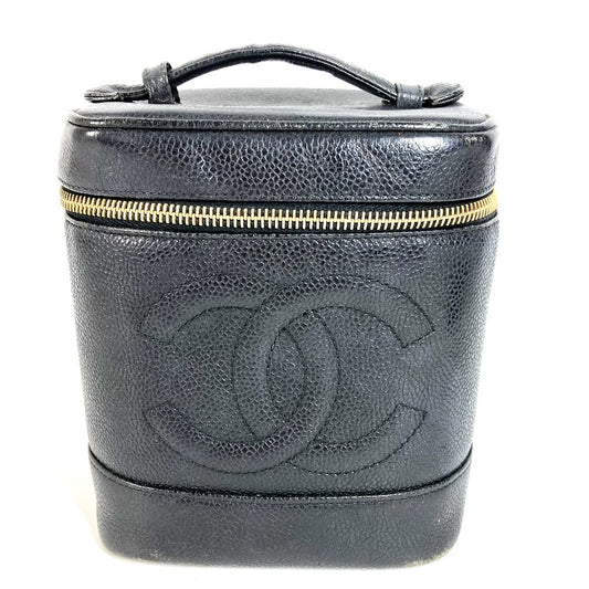 CHANEL A01998 CC ココマーク ロゴ カバン バニティバッグ 縦型 ハンドバッグ キャビアスキン レディース ブラック