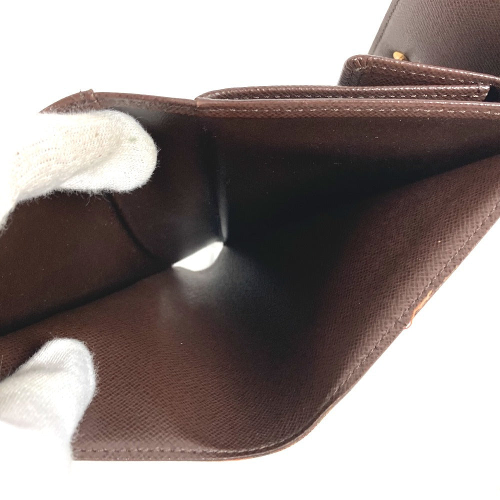 LOUIS VUITTON N61202 Damier Portefeuille Etui Papier กระเป๋าสตางค์พับสามทบขนาดกะทัดรัด Damier Canvas Unisex Ebène สีน้ำตาล