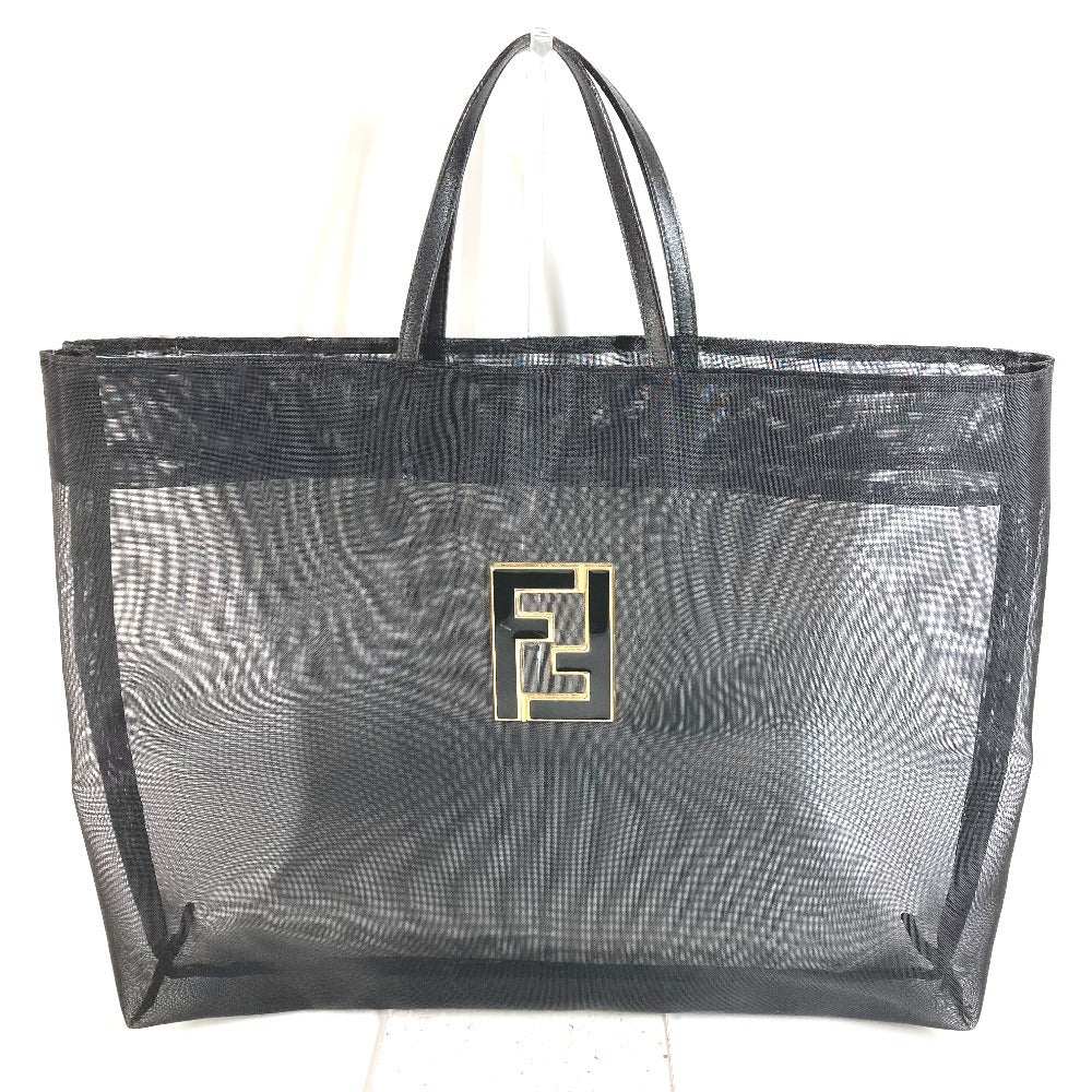 FENDI วินเทจ FF โลโก้ กระเป๋าสะพายข้างตาข่าย กระเป๋าโท้ท กระเป๋าถือ หนัง/ตาข่าย ยูนิเซ็กส์ สีดำ