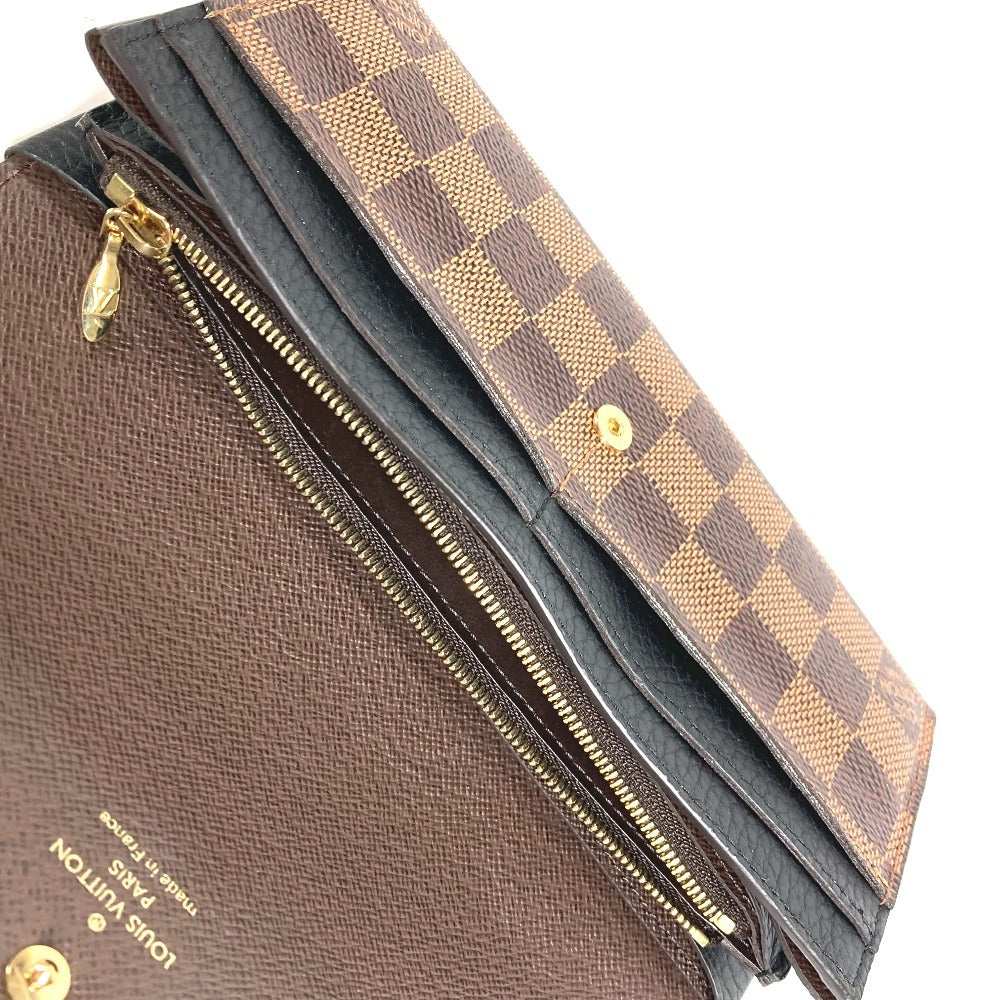 LOUIS VUITTON N61261 DAMIER PORTEFEUILLE NORMANDY กระเป๋าสตางค์ใบยาวแบบพับ กระเป๋าสตางค์แบบมีฝาปิด แคนวาสลายตารางหมากรุก ใช้ได้ทั้งชายและหญิง สีดำ