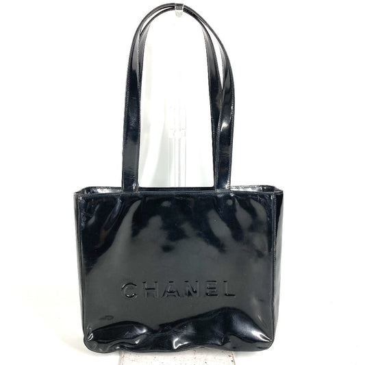 CHANEL ヴィンテージ ロゴ カバン 肩掛け トートバッグ ショルダーバッグ エナメル ユニセックス ブラック