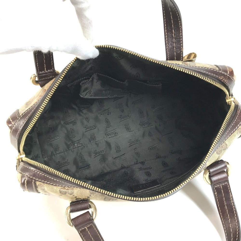 GUCCI 181487 GG logo crystal Mini Duffle Bag with Ribbon - Hysteria Hand Bag Leather / Coated Canvas Beige/Dark brown Used