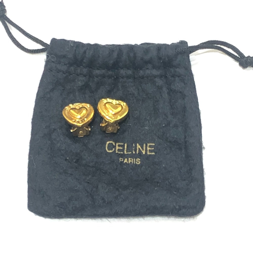 CELINE Vintage Logo Heart Accessory Fashion Jewelry Clip-on Earrings Metal Women's Gold
