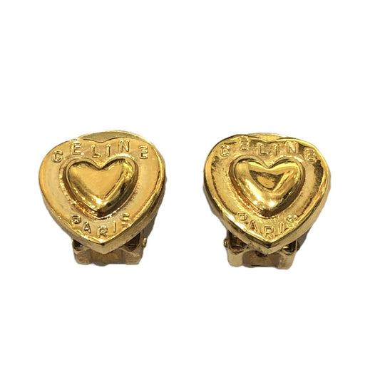 CELINE Vintage Logo Heart Accessory Fashion Jewelry Clip-on Earrings Metal Women's Gold