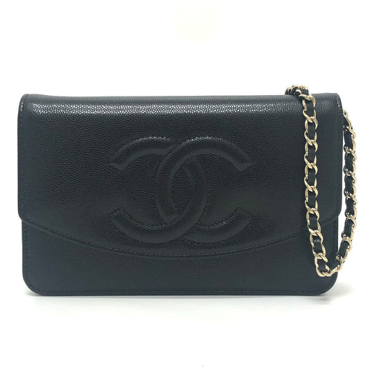 CHANEL AP4653 長財布 メティエダール コレクション ココマーク グレインド シャイニー チェーンウォレット ショルダーバッグ カーフスキン レディース ブラック